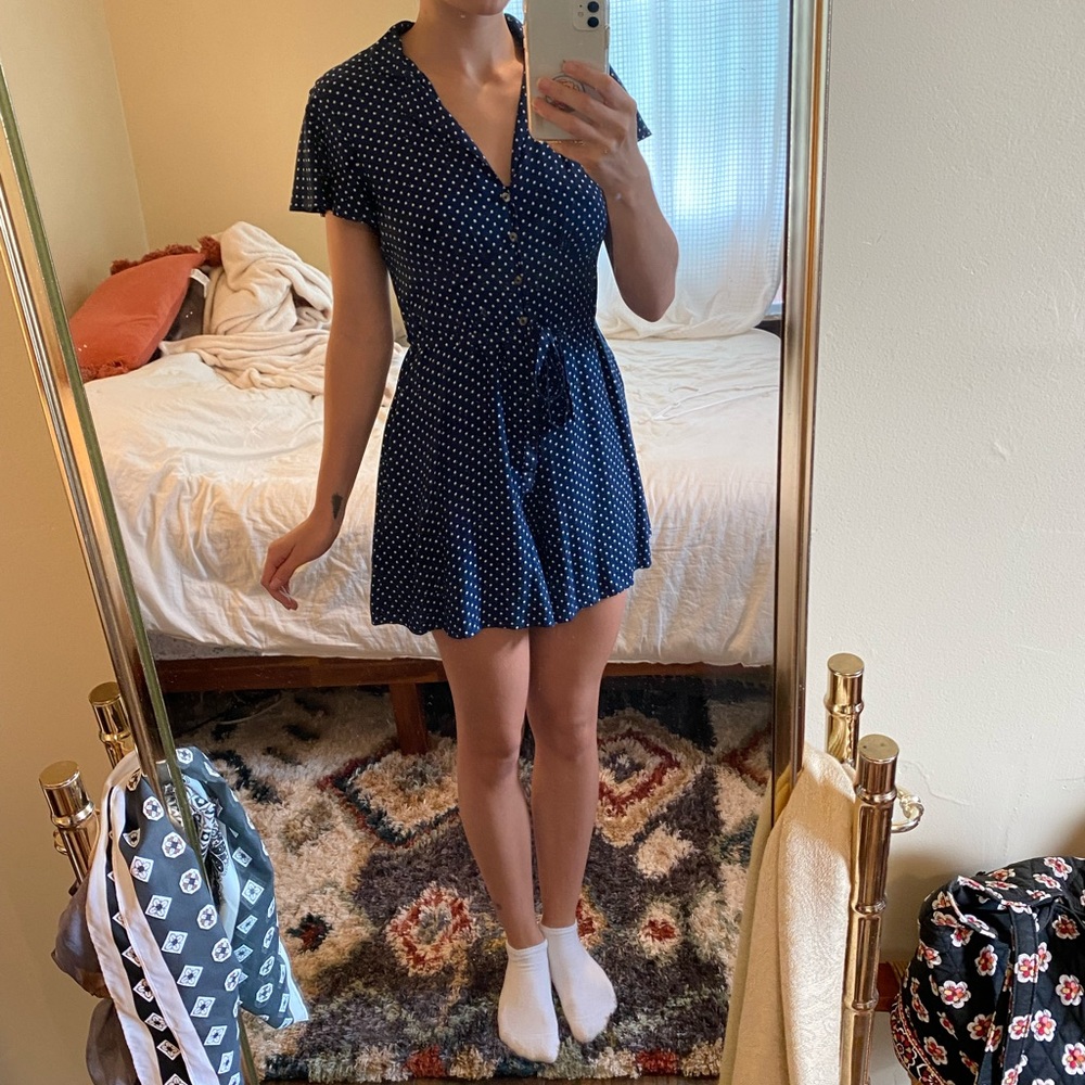 Navy polka dot romper American Eagle